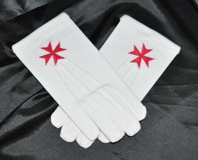 White Gloves - Red Maltese Cross Motif (Medium) - Click Image to Close
